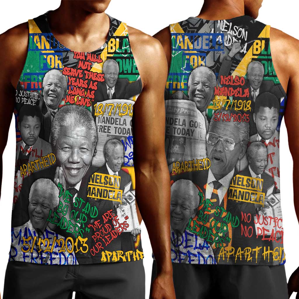 Nelson Mandela Graffiti Men Tank Top Street Spray Art Recreating The Life Of A Great Man - African Pride