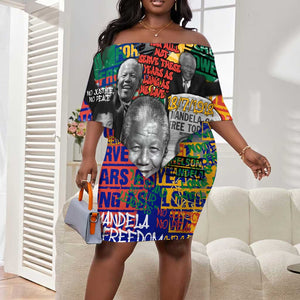 Nelson Mandela Graffiti Off Shoulder Short Dress Street Spray Art Recreating The Life Of A Great Man - African Pride