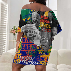 Nelson Mandela Graffiti Off Shoulder Short Dress Street Spray Art Recreating The Life Of A Great Man - African Pride