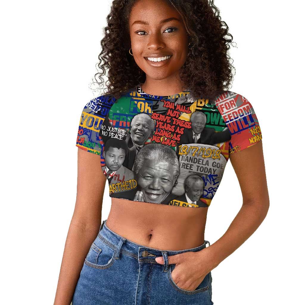 Nelson Mandela Graffiti Raglan Cropped T shirt Street Spray Art Recreating The Life Of A Great Man - African Pride