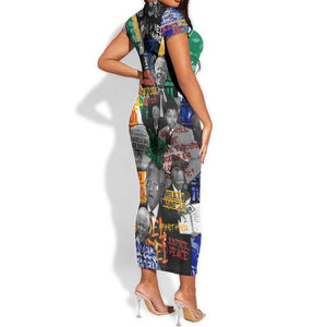 Nelson Mandela Graffiti Short Sleeve Bodycon Dress Street Spray Art Recreating The Life Of A Great Man - African Pride