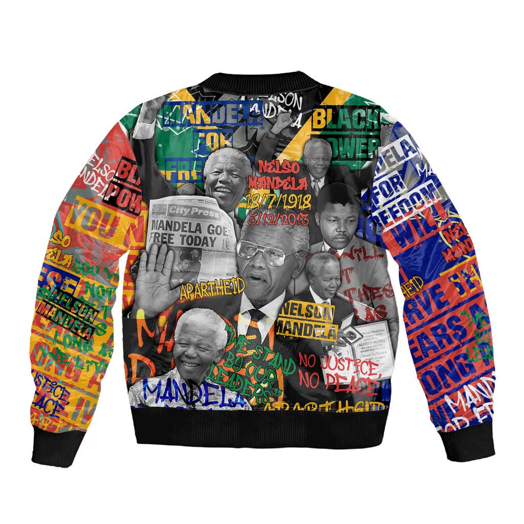 Nelson Mandela Graffiti Sleeve Zip Bomber Jacket Street Spray Art Recreating The Life Of A Great Man - African Pride