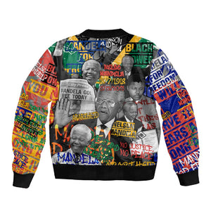 Nelson Mandela Graffiti Sleeve Zip Bomber Jacket Street Spray Art Recreating The Life Of A Great Man - African Pride