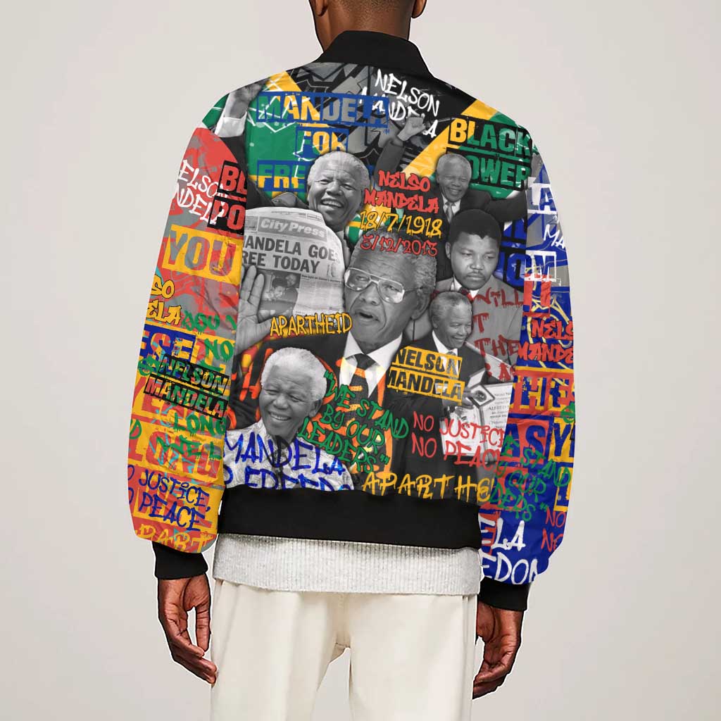 Nelson Mandela Graffiti Sleeve Zip Bomber Jacket Street Spray Art Recreating The Life Of A Great Man - African Pride