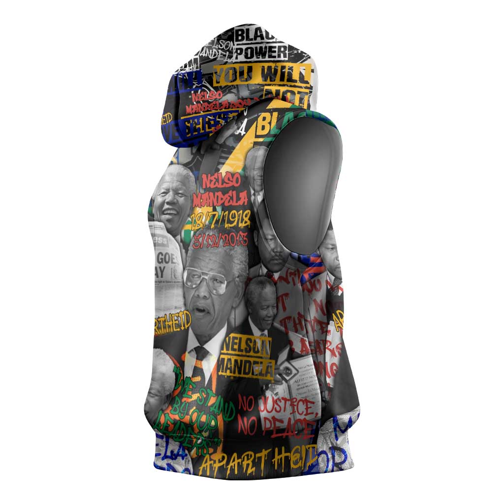 Nelson Mandela Graffiti Sleeveless Hoodie Street Spray Art Recreating The Life Of A Great Man - African Pride