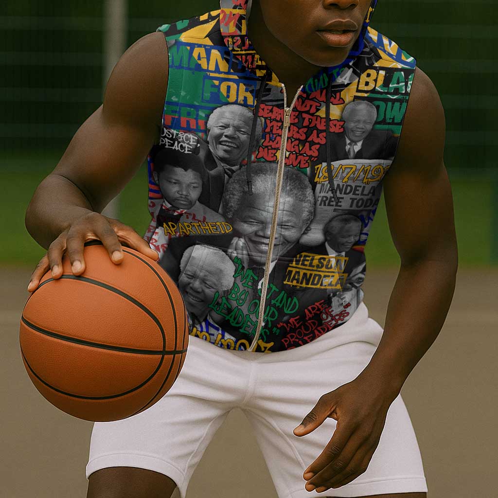 Nelson Mandela Graffiti Sleeveless Zip Hoodie Street Spray Art Recreating The Life Of A Great Man - African Pride