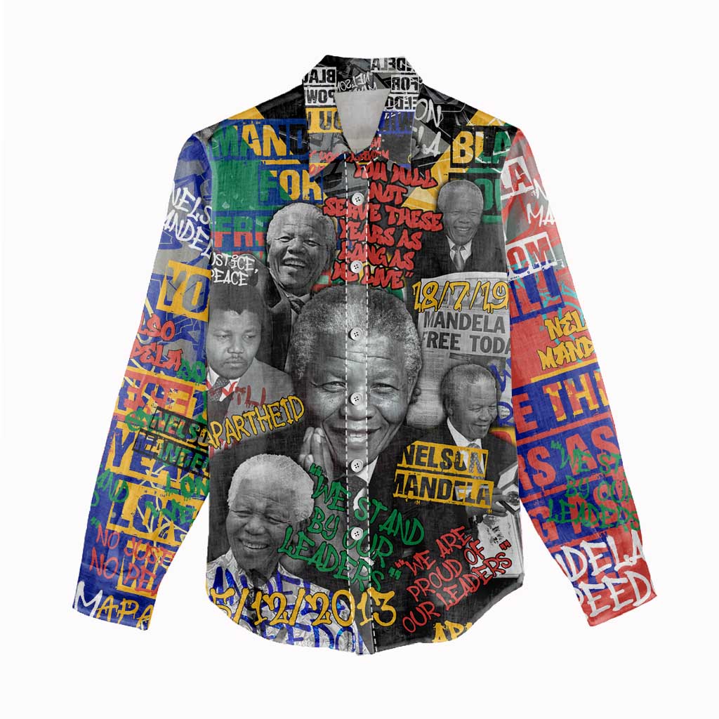 Nelson Mandela Graffiti Women Casual Shirt Street Spray Art Recreating The Life Of A Great Man - African Pride