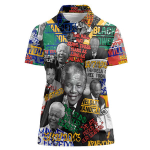 Nelson Mandela Graffiti Women Polo Shirt Street Spray Art Recreating The Life Of A Great Man - African Pride