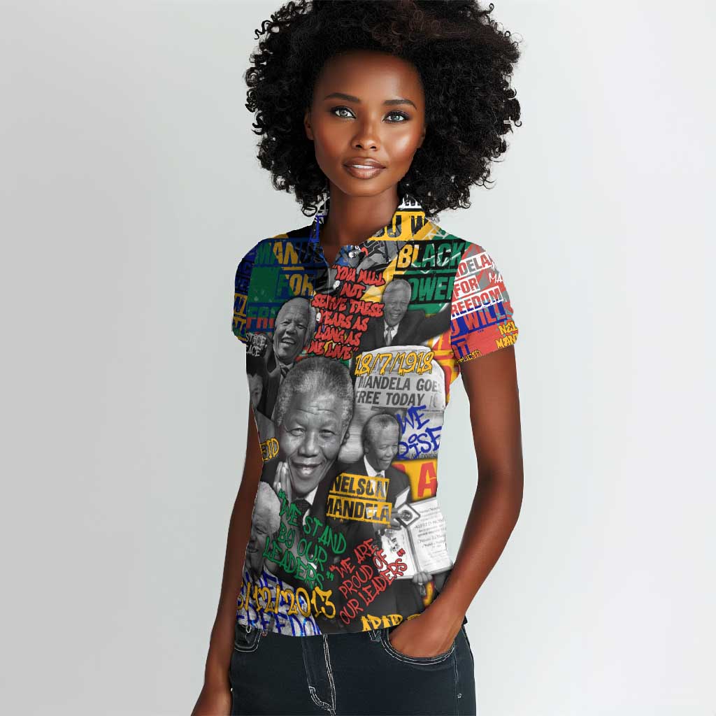 Nelson Mandela Graffiti Women Polo Shirt Street Spray Art Recreating The Life Of A Great Man - African Pride
