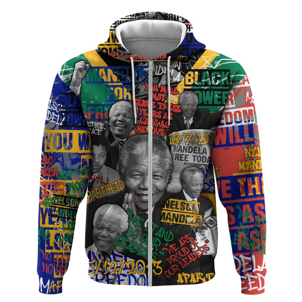 Nelson Mandela Graffiti Zip Hoodie Street Spray Art Recreating The Life Of A Great Man - African Pride