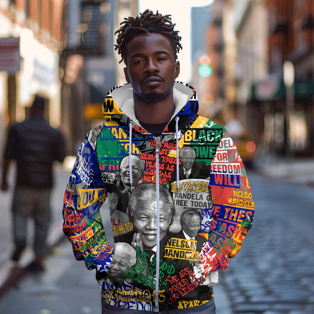 Nelson Mandela Graffiti Zip Hoodie Street Spray Art Recreating The Life Of A Great Man - African Pride