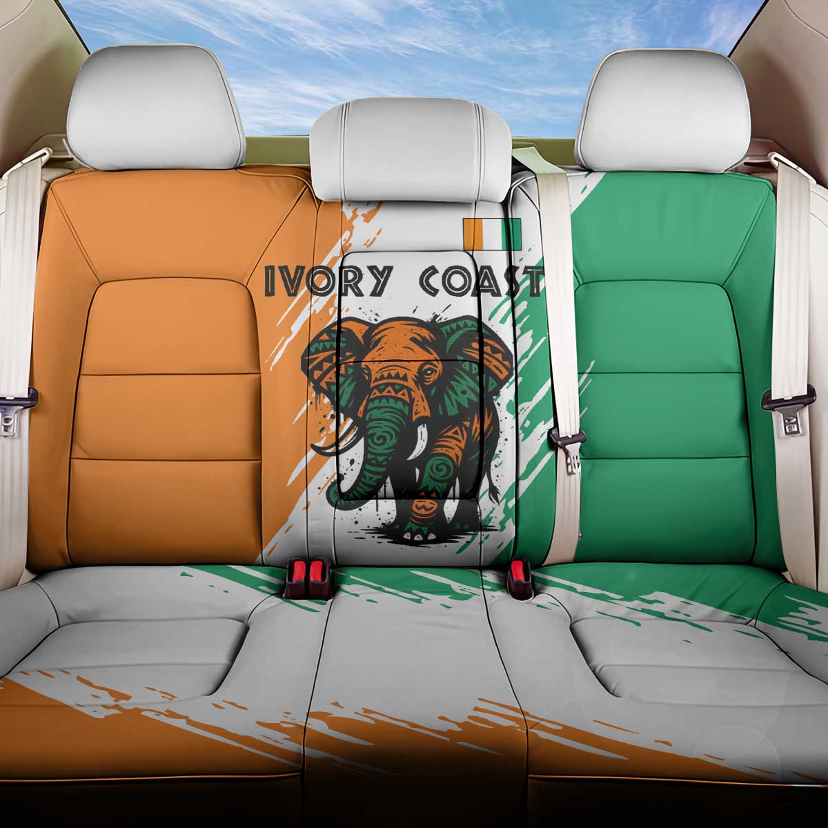 Ivory Coast Back Car Seat Cover African Elephant in Ivorian Flag Colors - African Pride