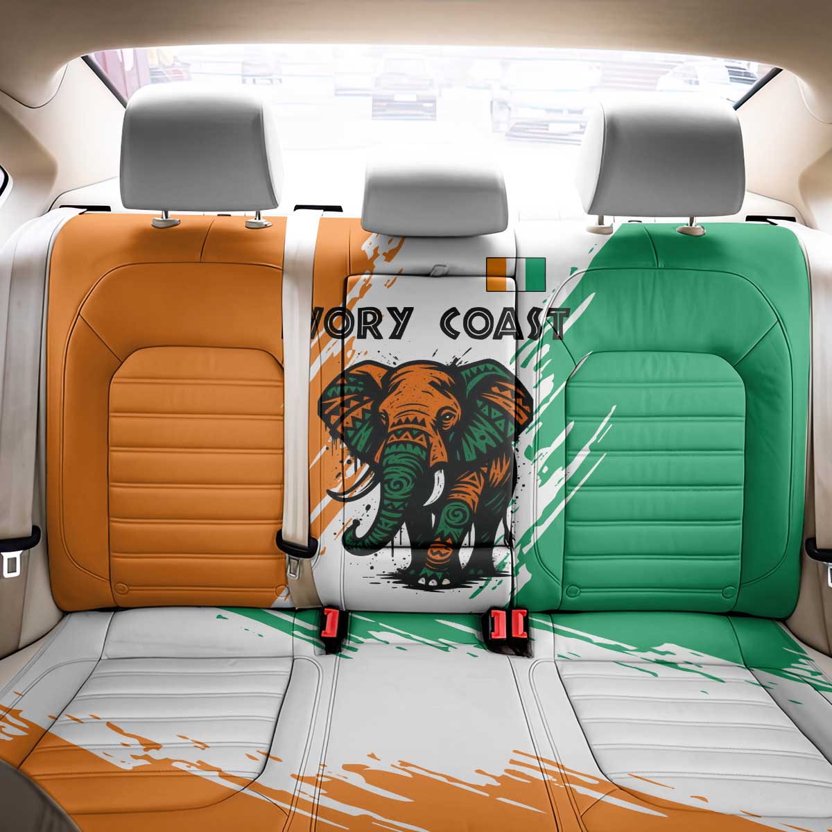 Ivory Coast Back Car Seat Cover African Elephant in Ivorian Flag Colors - African Pride