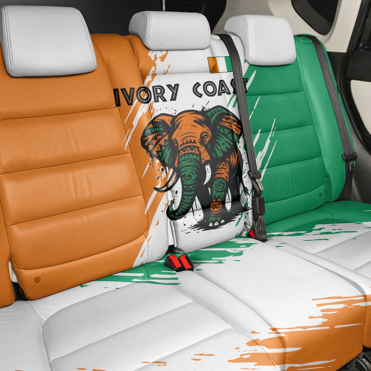 Ivory Coast Back Car Seat Cover African Elephant in Ivorian Flag Colors - African Pride