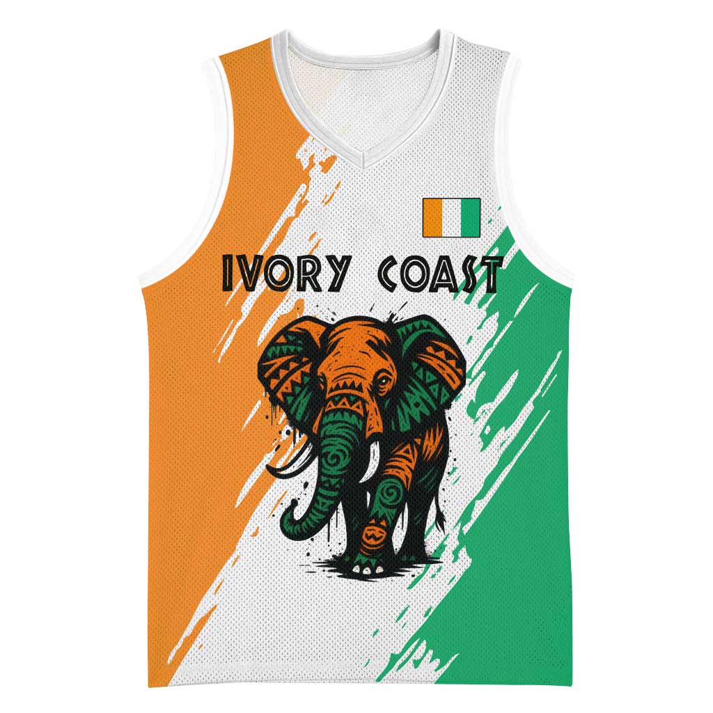 Ivory Coast Basketball Jersey African Elephant in Ivorian Flag Colors - African Pride