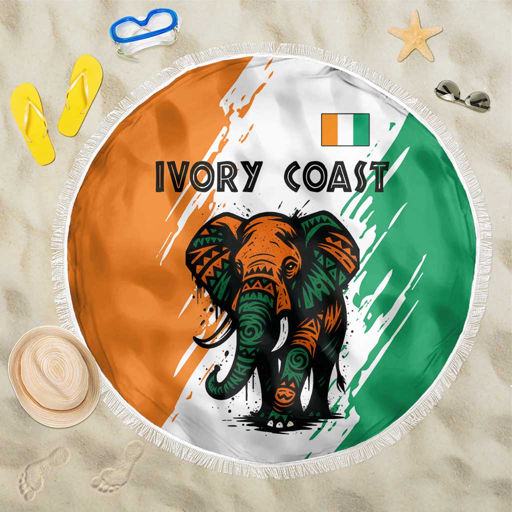 Ivory Coast Beach Blanket African Elephant in Ivorian Flag Colors - African Pride