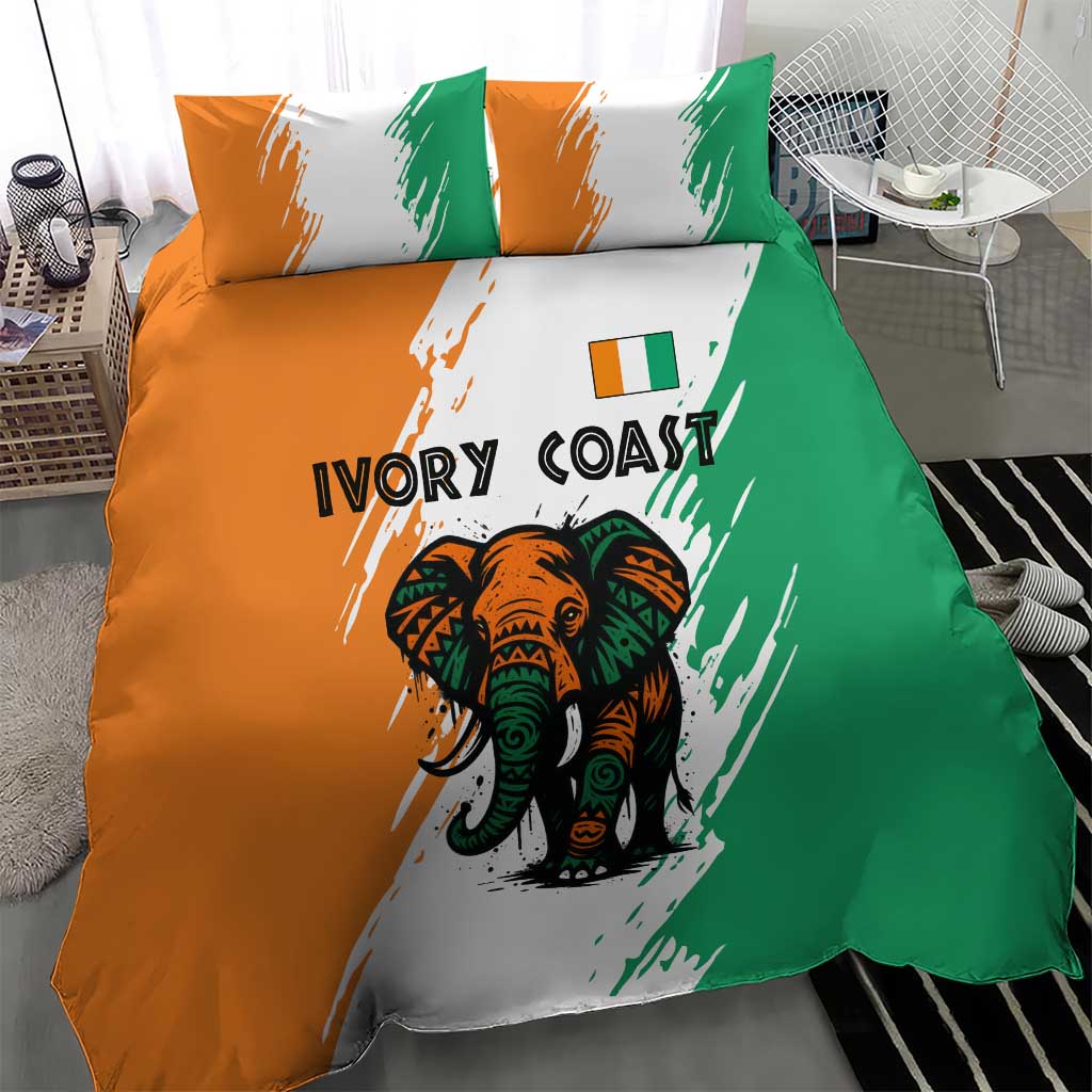 Ivory Coast Bedding Set African Elephant in Ivorian Flag Colors - African Pride