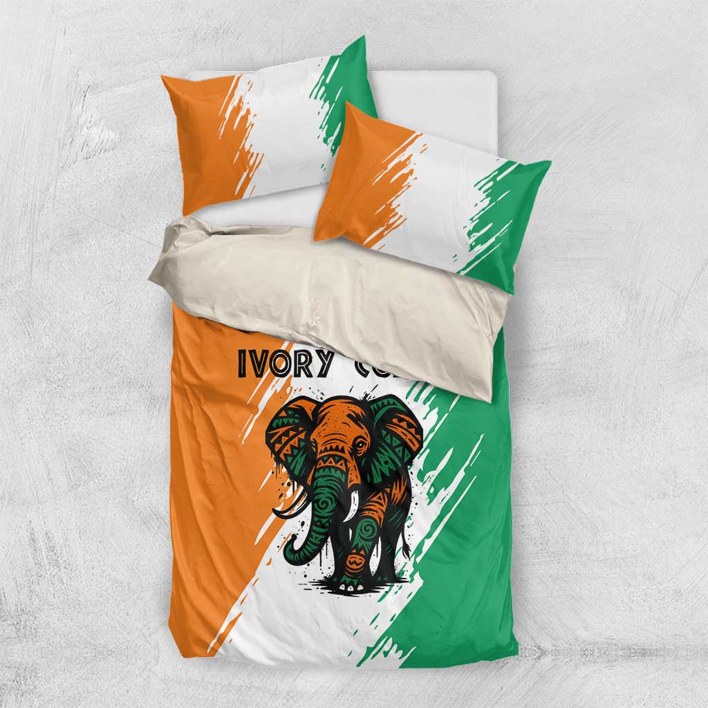 Ivory Coast Bedding Set African Elephant in Ivorian Flag Colors - African Pride