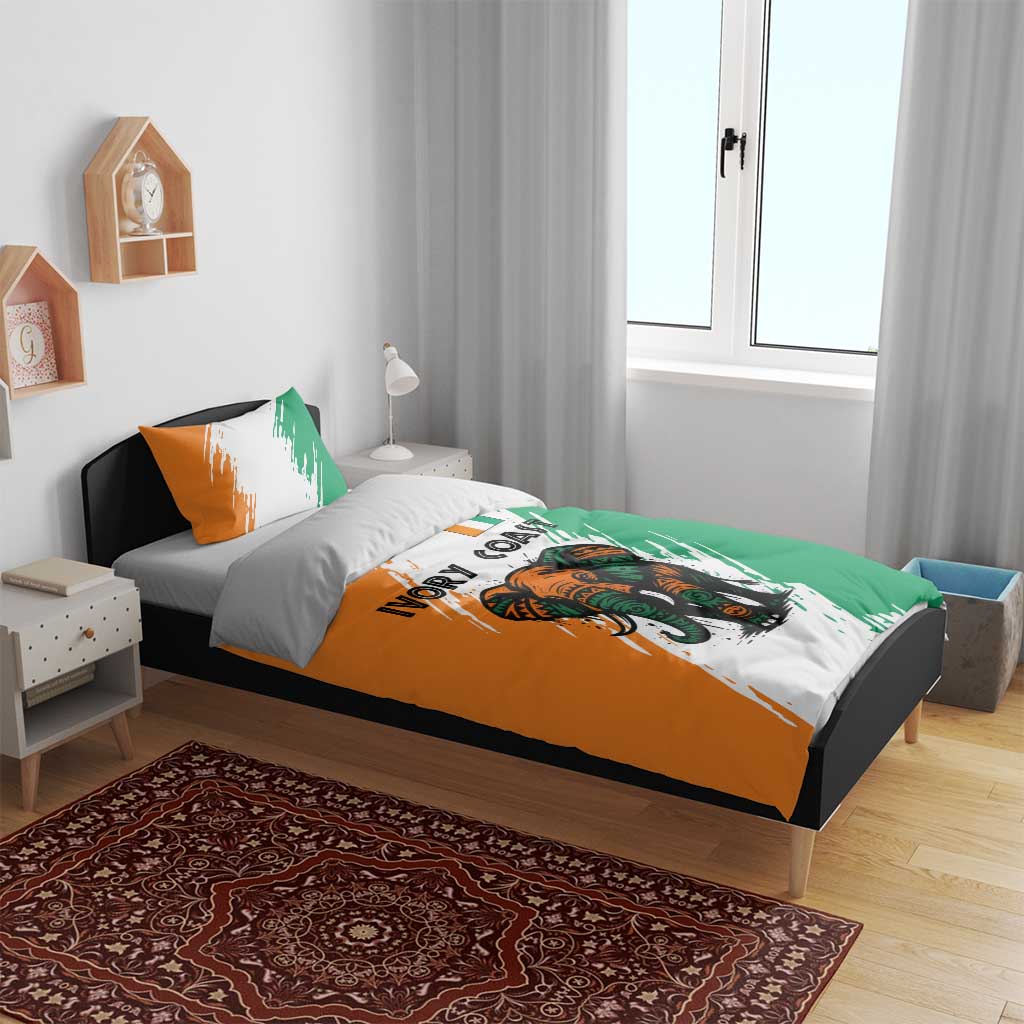 Ivory Coast Bedding Set African Elephant in Ivorian Flag Colors - African Pride