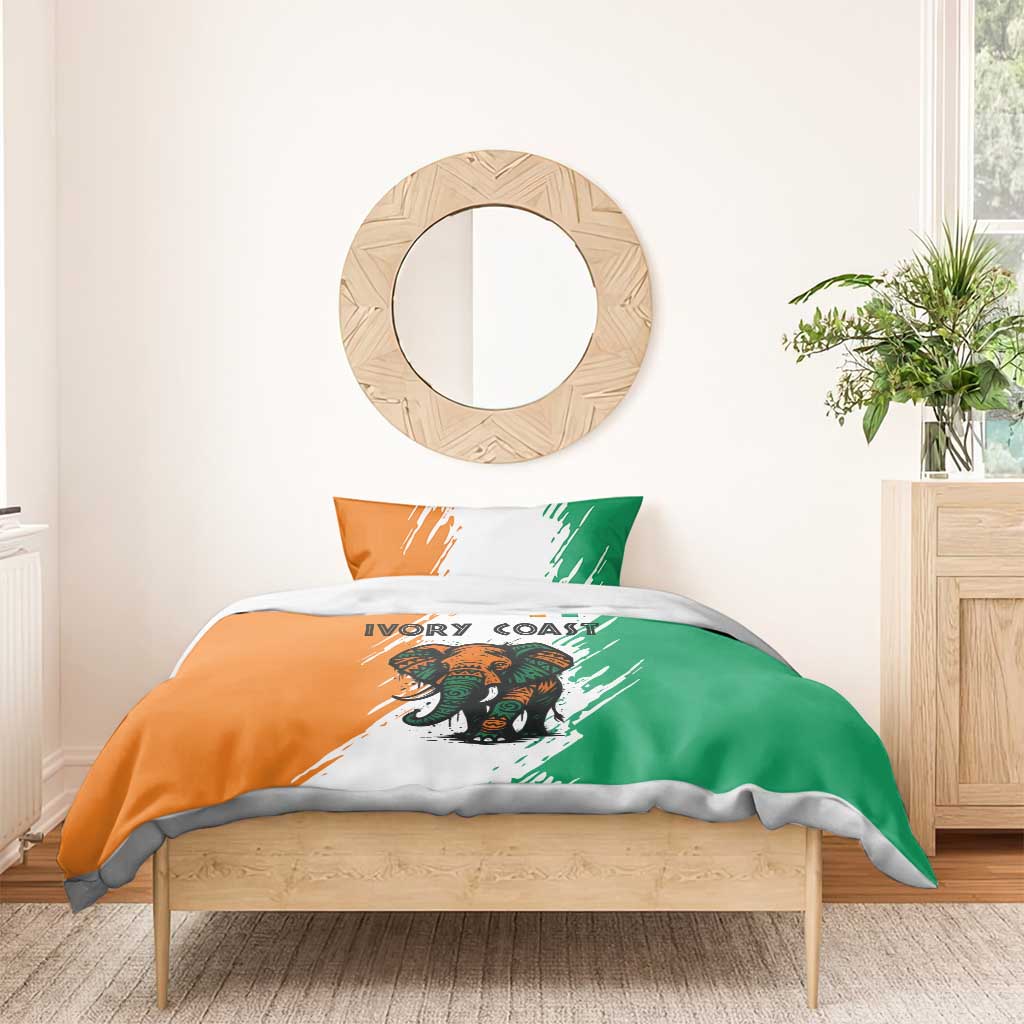 Ivory Coast Bedding Set African Elephant in Ivorian Flag Colors - African Pride