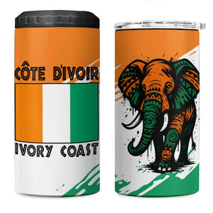 Ivory Coast 4 in 1 Can Cooler Tumbler African Elephant in Ivorian Flag Colors - African Pride