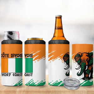 Ivory Coast 4 in 1 Can Cooler Tumbler African Elephant in Ivorian Flag Colors - African Pride
