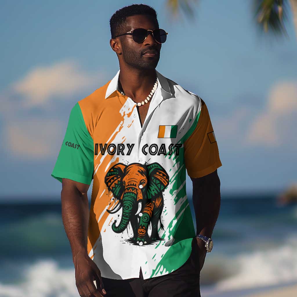 Ivory Coast Hawaiian Shirt African Elephant in Ivorian Flag Colors - African Pride