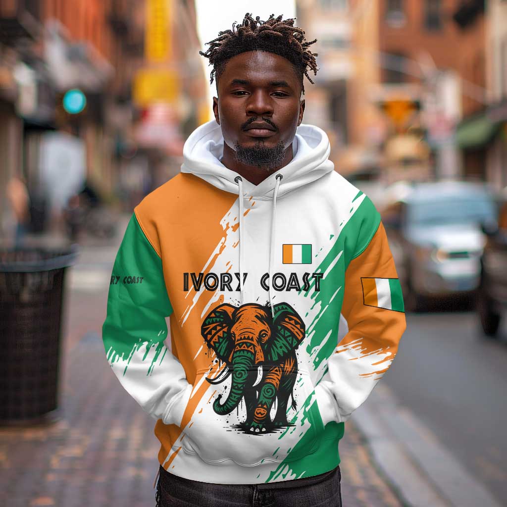 Ivory Coast Hoodie African Elephant in Ivorian Flag Colors - African Pride