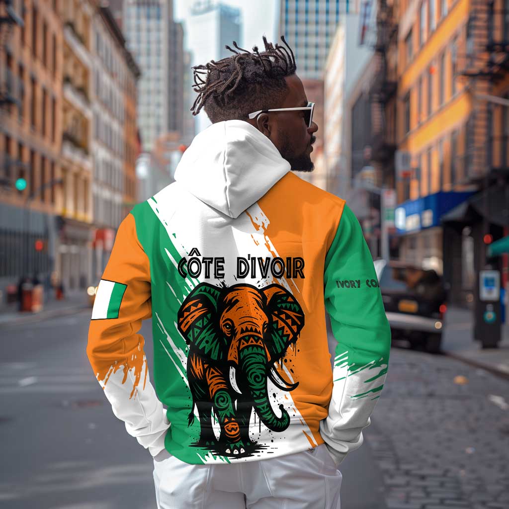 Ivory Coast Hoodie African Elephant in Ivorian Flag Colors - African Pride