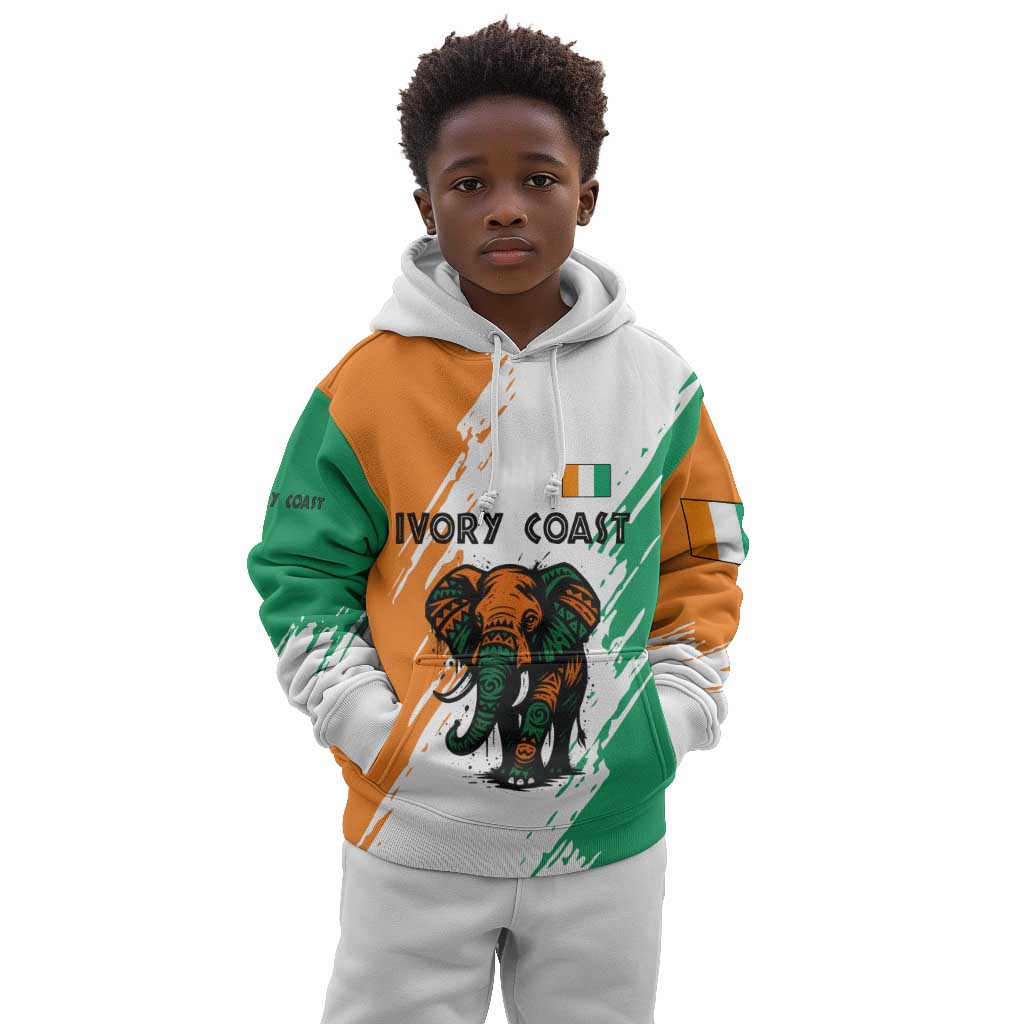 Ivory Coast Kid Hoodie African Elephant in Ivorian Flag Colors - African Pride