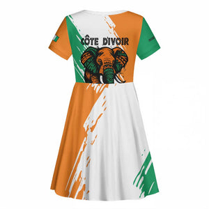 Ivory Coast Kid Short Sleeve Dress African Elephant in Ivorian Flag Colors - African Pride