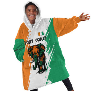 Ivory Coast Kid Wearable Blanket Hoodie African Elephant in Ivorian Flag Colors - African Pride