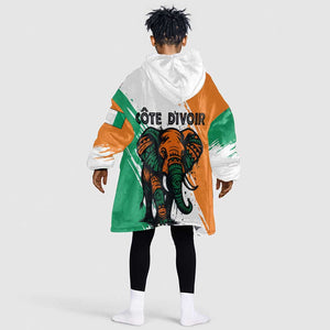 Ivory Coast Kid Wearable Blanket Hoodie African Elephant in Ivorian Flag Colors - African Pride