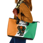 Ivory Coast Leather Tote Bag African Elephant in Ivorian Flag Colors - African Pride