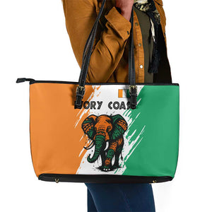 Ivory Coast Leather Tote Bag African Elephant in Ivorian Flag Colors - African Pride