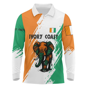 Ivory Coast Long Sleeve Polo Shirt African Elephant in Ivorian Flag Colors - African Pride