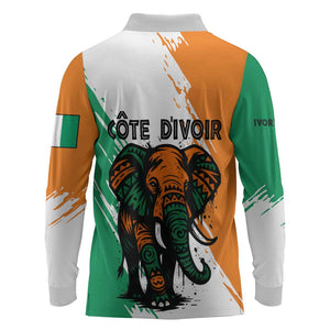Ivory Coast Long Sleeve Polo Shirt African Elephant in Ivorian Flag Colors - African Pride