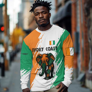 Ivory Coast Long Sleeve Shirt African Elephant in Ivorian Flag Colors - African Pride