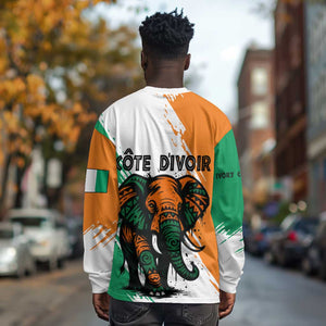 Ivory Coast Long Sleeve Shirt African Elephant in Ivorian Flag Colors - African Pride