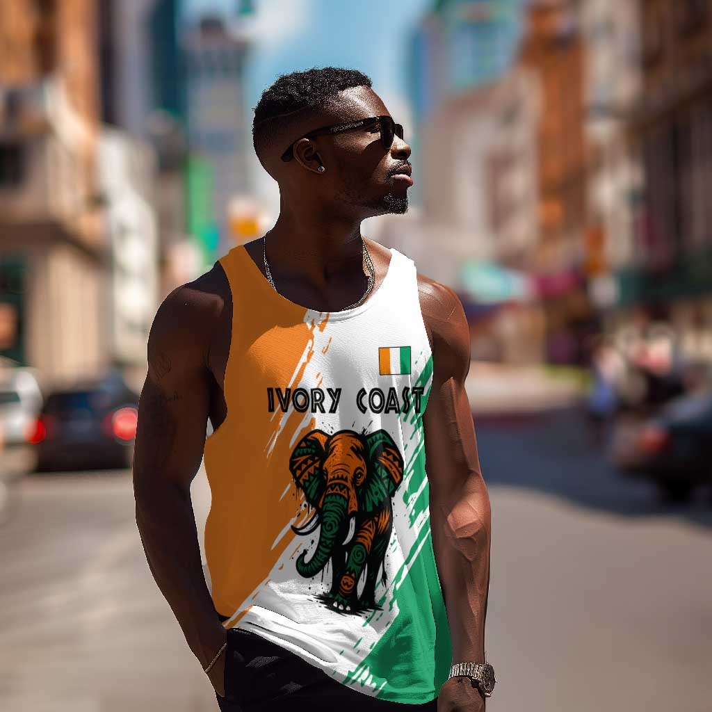 Ivory Coast Men Tank Top African Elephant in Ivorian Flag Colors - African Pride