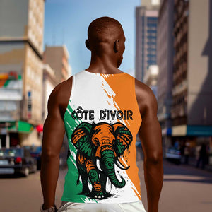 Ivory Coast Men Tank Top African Elephant in Ivorian Flag Colors - African Pride