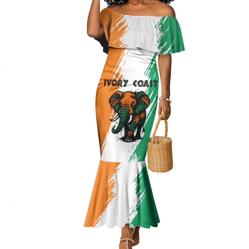 Ivory Coast Mermaid Dress African Elephant in Ivorian Flag Colors - African Pride