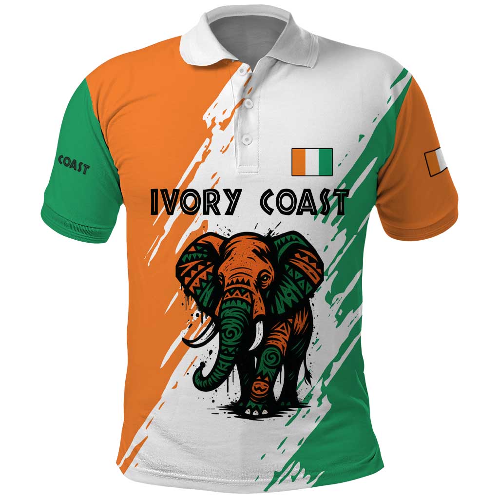 Ivory Coast Polo Shirt African Elephant in Ivorian Flag Colors - African Pride