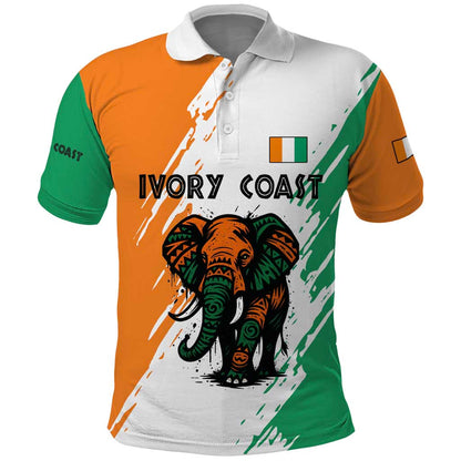Ivory Coast Polo Shirt African Elephant in Ivorian Flag Colors - African Pride