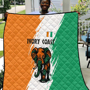 Ivory Coast Quilt African Elephant in Ivorian Flag Colors - African Pride