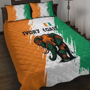 Ivory Coast Quilt Bed Set African Elephant in Ivorian Flag Colors - African Pride