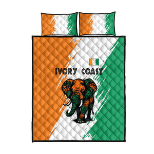 Ivory Coast Quilt Bed Set African Elephant in Ivorian Flag Colors - African Pride