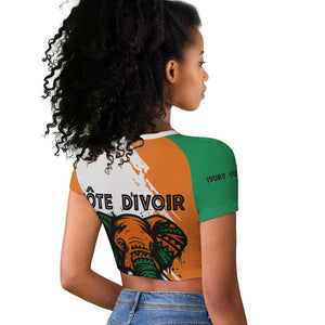 Ivory Coast Raglan Cropped T shirt African Elephant in Ivorian Flag Colors - African Pride