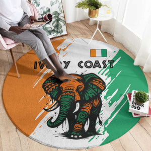 Ivory Coast Round Carpet African Elephant in Ivorian Flag Colors - African Pride