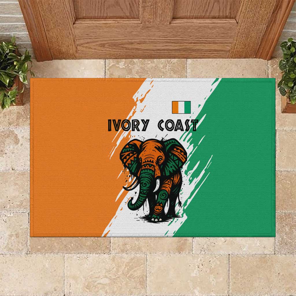 Ivory Coast Rubber Doormat African Elephant in Ivorian Flag Colors - African Pride